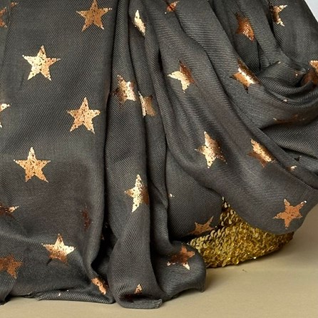 Antique Stars Print Scarf in Charcoal Grey Antique Stars Print Scarf in Charcoal Grey