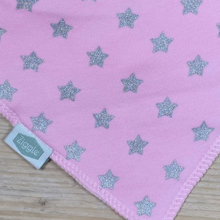 Bandana Dribble Bib - Pink with Silver Glitter Stars
