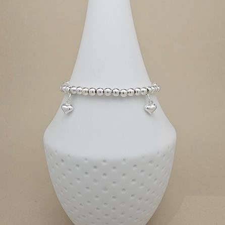 Bead Bracelet with Four Heart Charms Bead Bracelet with Four Heart Charms