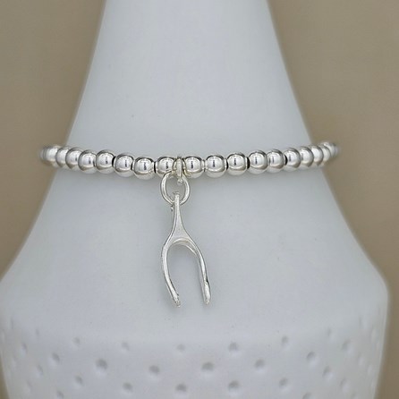 Bead Bracelet with Sterling Silver Wishbone Charm Bead Bracelet with Sterling Silver Wishbone Charm