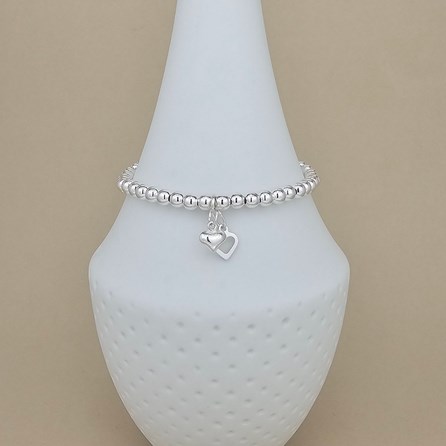 Bead Bracelet with Two Sterling Silver Heart Charms Bead Bracelet with Two Sterling Silver Heart Charms