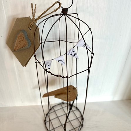 Bird in a Rusty Wire Cage - Large Bird in a Rusty Wire Cage - Large