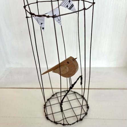 Bird in a Rusty Wire Cage - Large Bird in a Rusty Wire Cage - Large