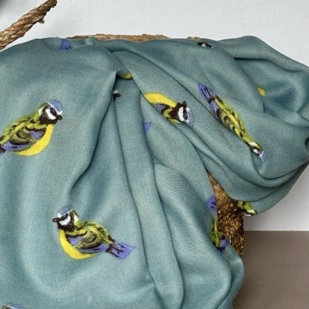 Blue Tit Print Scarf in Duck Egg Blue Blue Tit Print Scarf in Duck Egg Blue