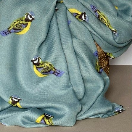 Blue Tit Print Scarf in Duck Egg Blue Blue Tit Print Scarf in Duck Egg Blue