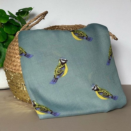 Blue Tit Print Scarf in Duck Egg Blue Blue Tit Print Scarf in Duck Egg Blue