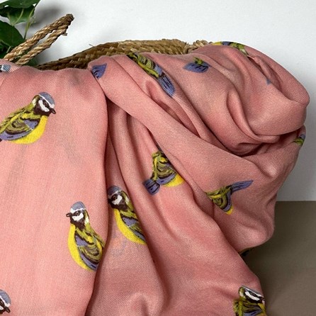 Blue Tit Print Scarf in Dusky Pink Blue Tit Print Scarf in Dusky Pink