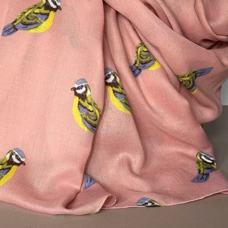 Blue Tit Print Scarf in Dusky Pink Blue Tit Print Scarf in Dusky Pink