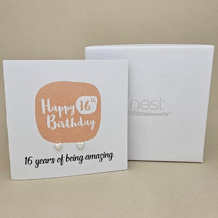 Boxed 16th Birthday Heart Stud Earrings Card Boxed 16th Birthday Heart Stud Earrings Card