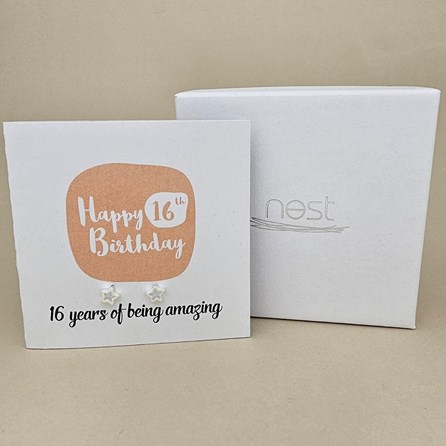 Boxed 16th Birthday Star Stud Earrings Card Boxed 16th Birthday Star Stud Earrings Card