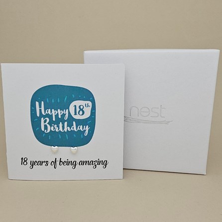 Boxed 18th Birthday Heart Stud Earrings Card Boxed 18th Birthday Heart Stud Earrings Card