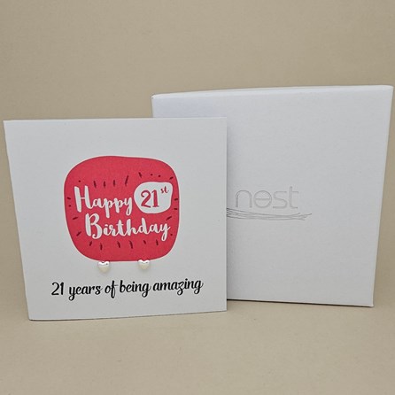 Boxed 21st Birthday Heart Stud Earrings Card Boxed 21st Birthday Heart Stud Earrings Card