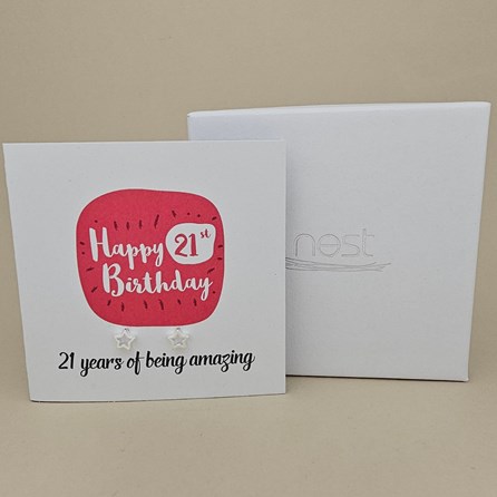 Boxed 21st Birthday Star Stud Earrings Card Boxed 21st Birthday Star Stud Earrings Card