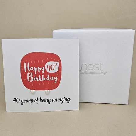 Boxed 40th Birthday Heart Stud Earrings Card Boxed 40th Birthday Heart Stud Earrings Card