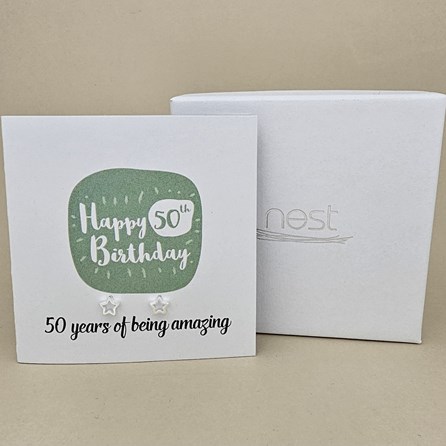Boxed 50th Birthday Star Stud Earrings Card Boxed 50th Birthday Star Stud Earrings Card