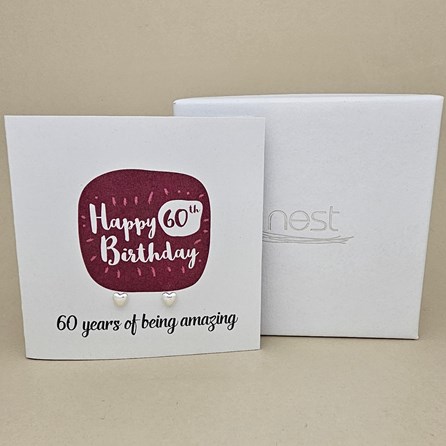Boxed 60th Birthday Heart Stud Earrings Card Boxed 60th Birthday Heart Stud Earrings Card