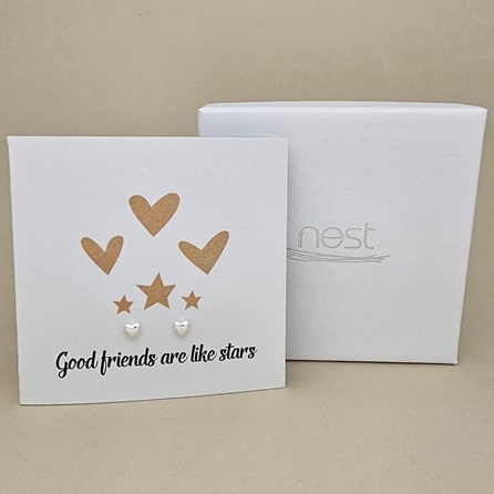 Boxed 'Good Friends' Heart Stud Earrings Card Boxed 'Good Friends' Heart Stud Earrings Card