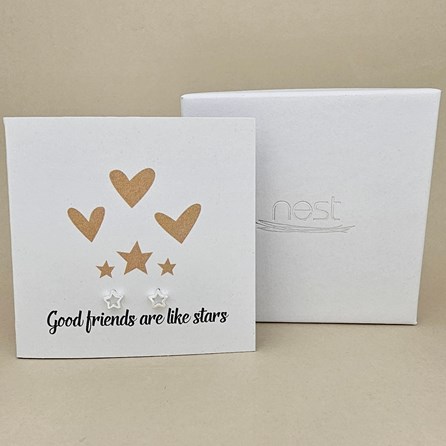 Boxed 'Good Friends' Star Stud Earrings Card Boxed 'Good Friends' Star Stud Earrings Card
