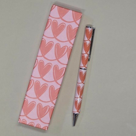 Caroline Gardner Linked Hearts Boxed Pen Pink and Orange
