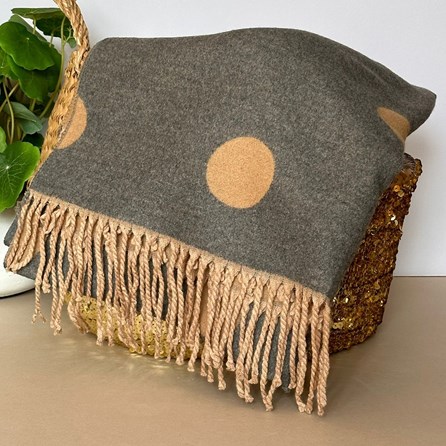 Cashmere Blend Dots Scarf in Camel and Grey Cashmere Blend Dots Scarf in Camel and Grey