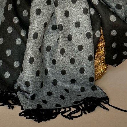 Cashmere Blend Spots Scarf in Black and Grey Cashmere Blend Spots Scarf in Black and Grey