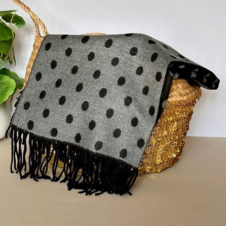 Cashmere Blend Spots Scarf in Black and Grey Cashmere Blend Spots Scarf in Black and Grey