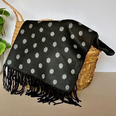 Cashmere Blend Spots Scarf in Black and Grey Cashmere Blend Spots Scarf in Black and Grey