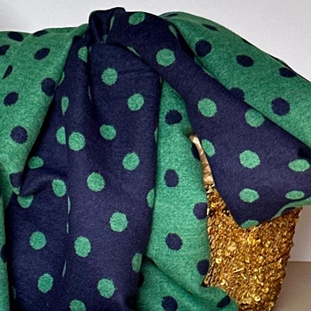 Cashmere Blend Spots Scarf in Green and Navy Blue Cashmere Blend Spots Scarf in Green and Navy Blue