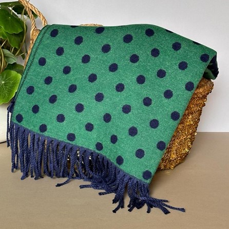 Cashmere Blend Spots Scarf in Green and Navy Blue Cashmere Blend Spots Scarf in Green and Navy Blue