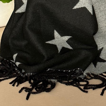 Cashmere Blend Star Scarf in Black and Grey Cashmere Blend Star Scarf in Black and Grey