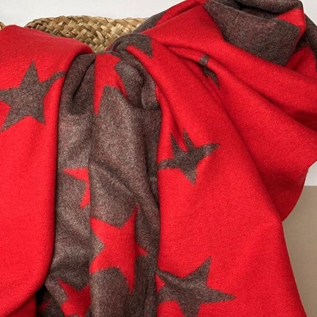 Cashmere Blend Star Scarf in Hot Red and Grey Cashmere Blend Star Scarf in Hot Red and Grey
