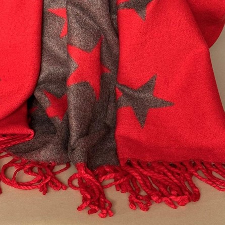 Cashmere Blend Star Scarf in Hot Red and Grey Cashmere Blend Star Scarf in Hot Red and Grey