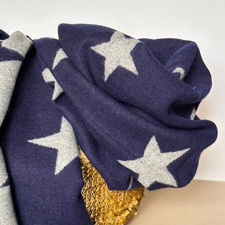 Cashmere Blend Star Scarf in Navy Blue and Grey Cashmere Blend Star Scarf in Navy Blue and Grey