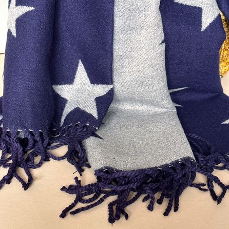 Cashmere Blend Star Scarf in Navy Blue and Grey Cashmere Blend Star Scarf in Navy Blue and Grey