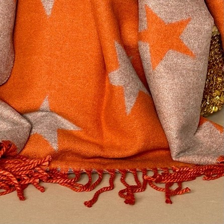 Cashmere Blend Star Scarf in Orange and Grey Cashmere Blend Star Scarf in Orange and Grey