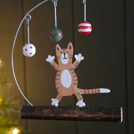 Cat Playing with Baubles Hanging Christmas Decoration