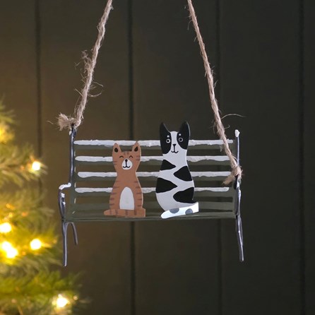Cats on a Park Bench Hanging Christmas Decoration Cats on a Park Bench Hanging Christmas Decoration