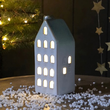 Ceramic Light Up LED House with Chimney Decoration