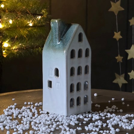 Ceramic Light Up LED House with Chimney Decoration