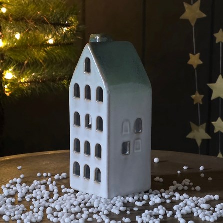 Ceramic Light Up LED House with Chimney Decoration