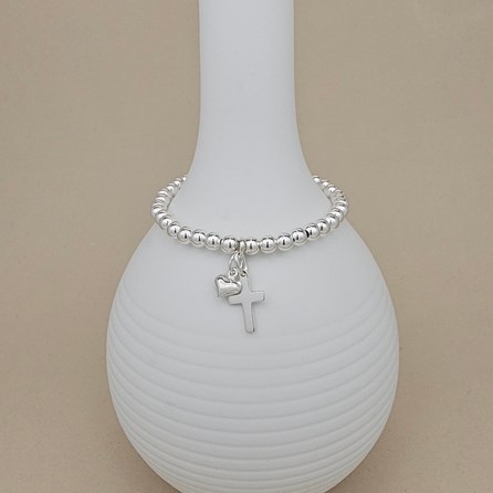 Children's Baptism Cross and Heart Bead Bracelet Children's Baptism Cross and Heart Bead Bracelet