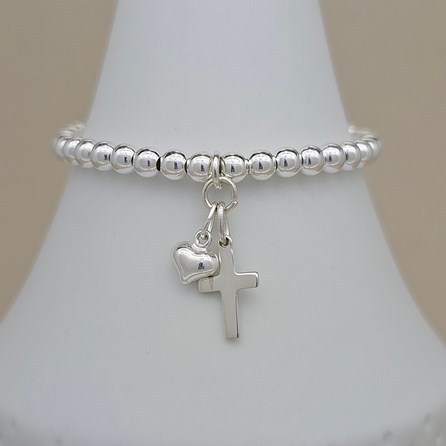 Children's Christening Cross and Heart Bead Bracelet Children's Christening Cross and Heart Bead Bracelet