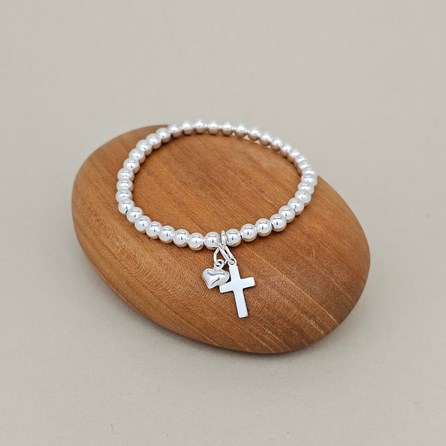 Children's Confirmation Cross and Heart Bead Bracelet Children's Confirmation Cross and Heart Bead Bracelet