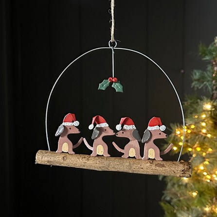 Christmas Sausage Dogs on a Stick Hanging Decoration