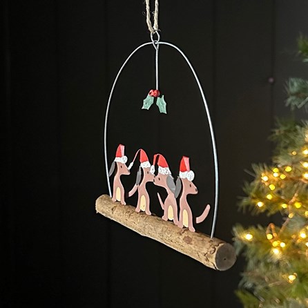 Christmas Sausage Dogs on a Stick Hanging Decoration