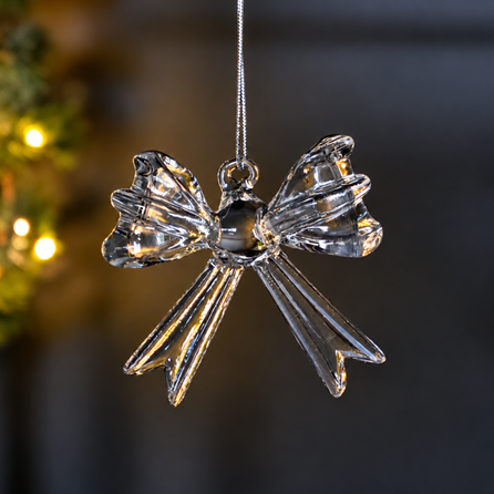 Clear Glass Bow Hanging Christmas Decoration