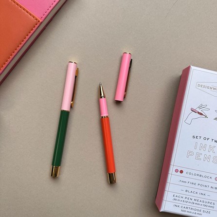 Colour Block Pens Red Orange & Emerald Set of 2 Colour Block Pens Red Orange & Emerald Set of 2