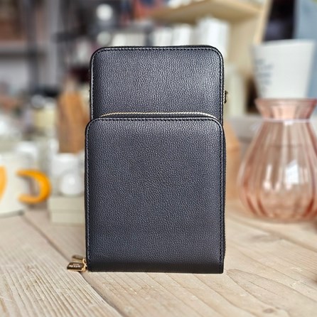 Cross Body Double-Zipped Mobile Phone Bag in Black Cross Body Double-Zipped Mobile Phone Bag in Black