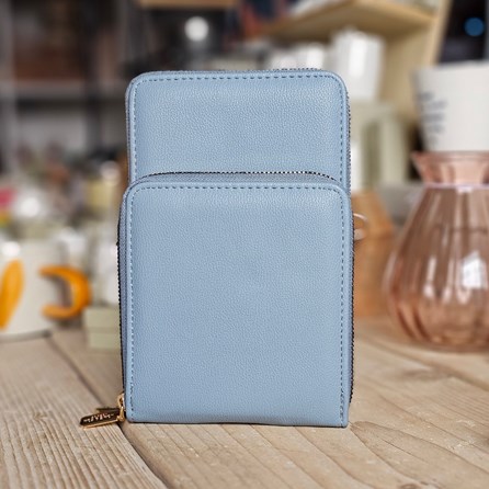 Cross Body Double-Zipped Mobile Phone Bag in Light Blue Cross Body Double-Zipped Mobile Phone Bag in Light Blue