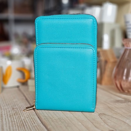 Cross Body Double-Zipped Mobile Phone Bag in Teal Cross Body Double-Zipped Mobile Phone Bag in Teal